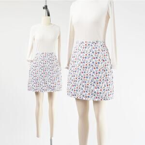Vintage 90s White Ditsy Floral Skort High Waisted Mini Cotton Skirt Shorts 28